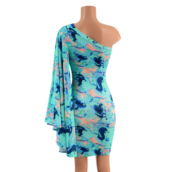 One Shoulder Fan Sleeve Dress - Coquetry Clothing
