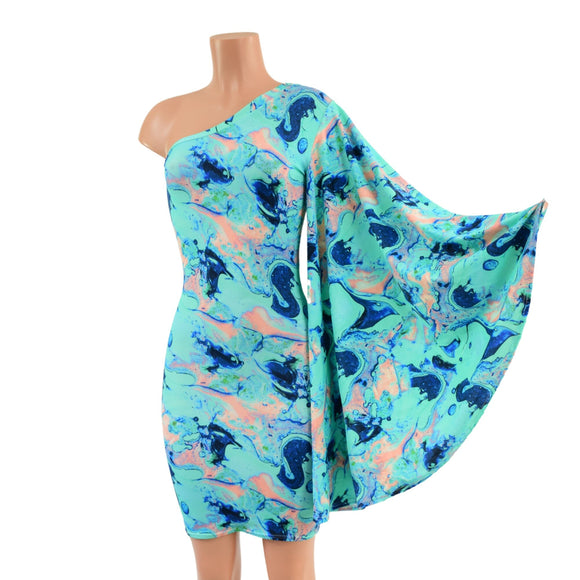 One Shoulder Fan Sleeve Dress - Coquetry Clothing
