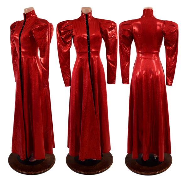 Open Fronted Full Length Gown with Victoria Sleeves and Breakaway Snaps - Coquetry Clothing