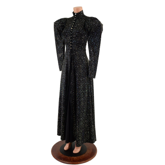 Open Fronted Full Length Gown with Victoria Sleeves and Breakaway Snaps - Coquetry Clothing