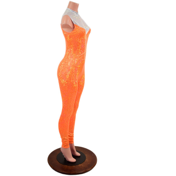 Orange Kaleidoscope Catsuit with White Kaleidoscope Yoke - Coquetry Clothing