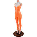 Orange Kaleidoscope Catsuit with White Kaleidoscope Yoke - Coquetry Clothing