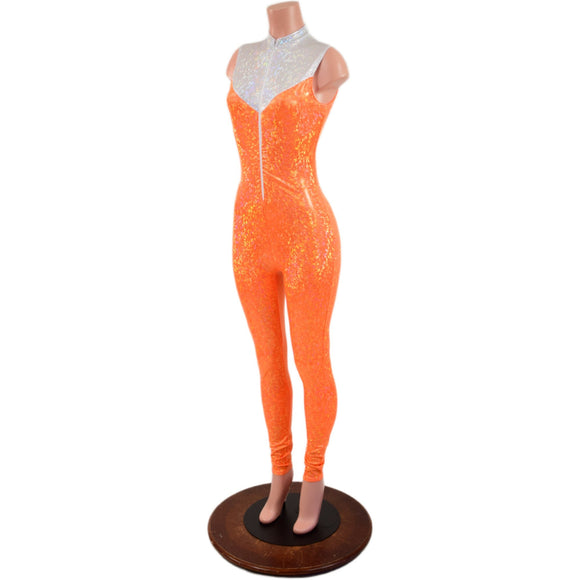 Orange Kaleidoscope Catsuit with White Kaleidoscope Yoke - Coquetry Clothing