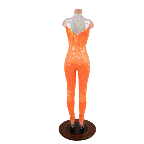 Orange Kaleidoscope Catsuit with White Kaleidoscope Yoke - Coquetry Clothing