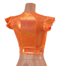 Orange Sparkly Jewel Flip Sleeve Crop Top with Scoop Neck - Coquetry Clothing