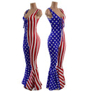 Patriotic Catsuit with Bell Bottoms and Laceup Neckline - Coquetry Clothing