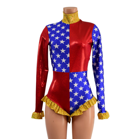 Patriotic Quad Color Blocked Romper with Ruffles - Coquetry Clothing