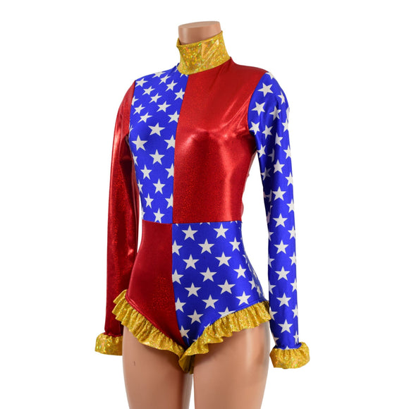 Patriotic Quad Color Blocked Romper with Ruffles - Coquetry Clothing