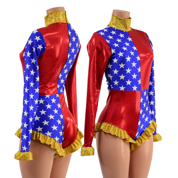 Patriotic Quad Color Blocked Romper with Ruffles - Coquetry Clothing