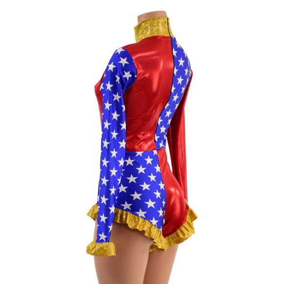 Patriotic Quad Color Blocked Romper with Ruffles - Coquetry Clothing