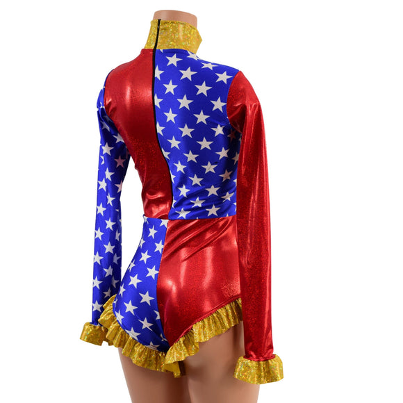 Patriotic Quad Color Blocked Romper with Ruffles - Coquetry Clothing