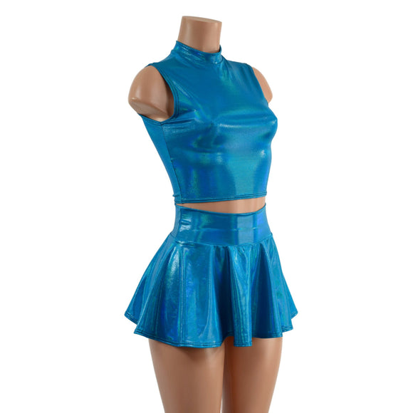 Peacock Blue Crop Top & Circle Cut Skirt Set - Coquetry Clothing