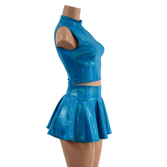 Peacock Blue Crop Top & Circle Cut Skirt Set - Coquetry Clothing