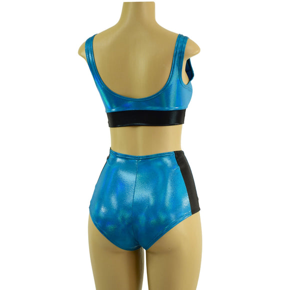 Peacock Blue Holographic and Black Mystique Siren & Starlette Set - Coquetry Clothing