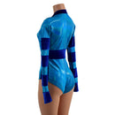 Peacock Holo and Sapphire Velvet V Front Color Blocked Stella Romper - Coquetry Clothing
