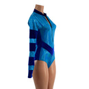 Peacock Holo and Sapphire Velvet V Front Color Blocked Stella Romper - Coquetry Clothing