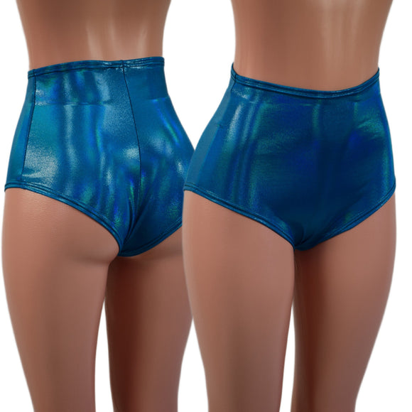 Peacock Holographic High Waist Siren Shorts - Coquetry Clothing