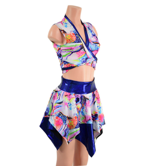 Pixie Skirt and Wrap and Tie Top with Contrast Trim Set - Coquetry Clothing