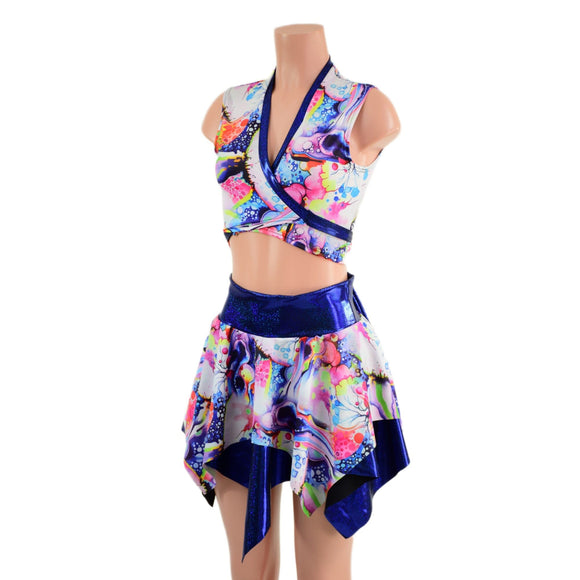 Pixie Skirt and Wrap and Tie Top with Contrast Trim Set - Coquetry Clothing