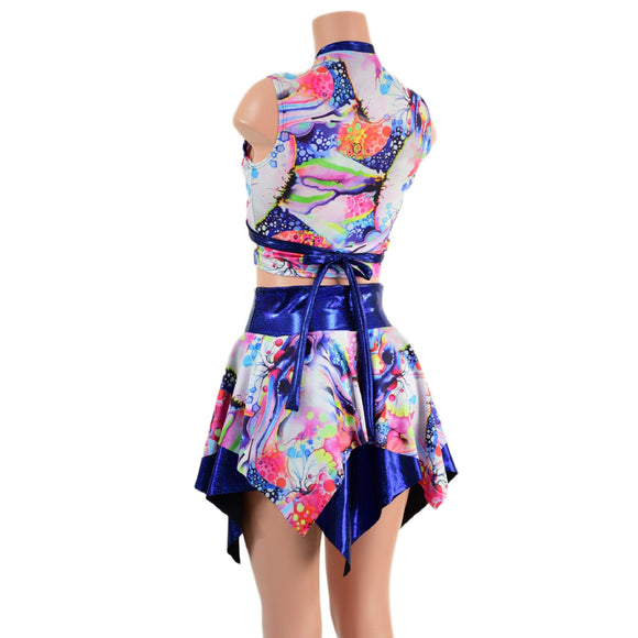 Pixie Skirt and Wrap and Tie Top with Contrast Trim Set - Coquetry Clothing