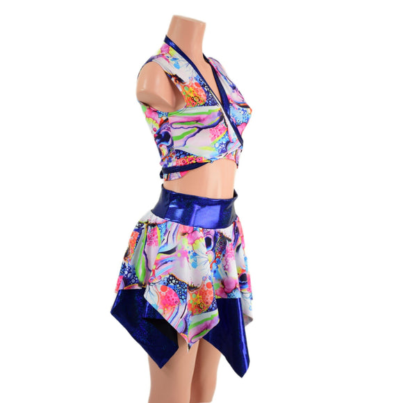 Pixie Skirt and Wrap and Tie Top with Contrast Trim Set - Coquetry Clothing