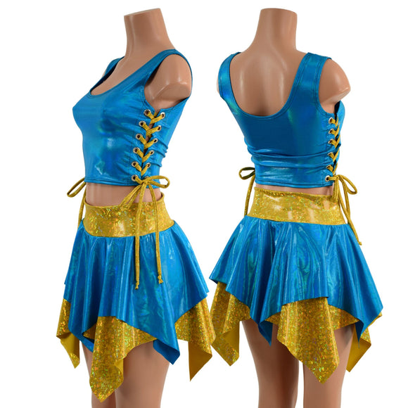 Pixie Skirt & Lace Up Side Crop Tank Set - Coquetry Clothing