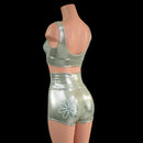 Platinum High Waist Shorts with Baby Blue Flowers - Coquetry Clothing