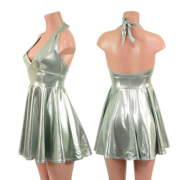 Platinum Metallic Halter Skater Dress - Coquetry Clothing