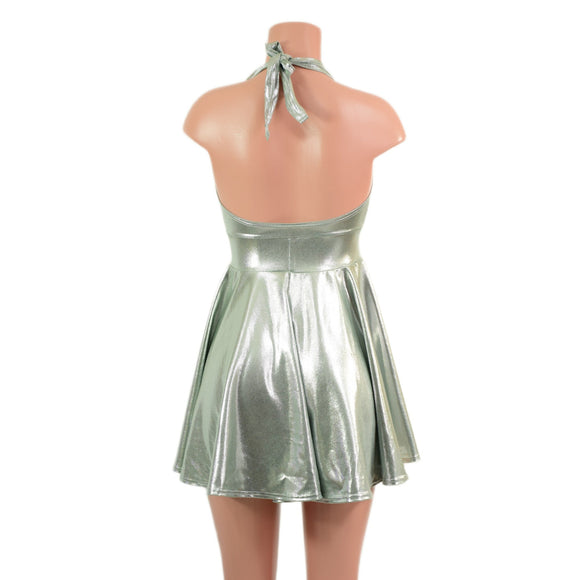 Platinum Metallic Halter Skater Dress - Coquetry Clothing