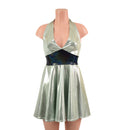 Platinum Metallic Halter Skater Dress with Black Holographic Waistband - Coquetry Clothing