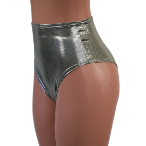 Platinum Metallic High Waist Siren Shorts with Brazilian Cut Leg - Coquetry Clothing