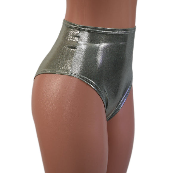 Platinum Metallic High Waist Siren Shorts with Brazilian Cut Leg - Coquetry Clothing