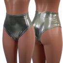 Platinum Metallic High Waist Siren Shorts with Brazilian Cut Leg - Coquetry Clothing