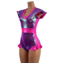 Plumeria and Pink Sparkly Jewel Flip Sleeve Paneled Romper - Coquetry Clothing