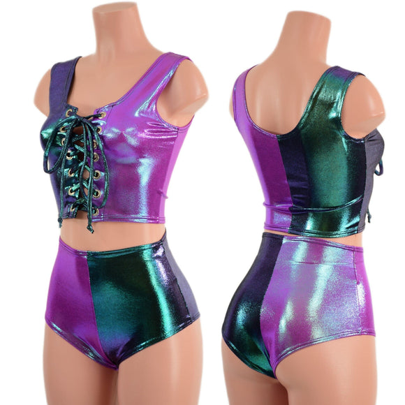 Plumeria and Scarab Lace Up Harlequin Set - Coquetry Clothing