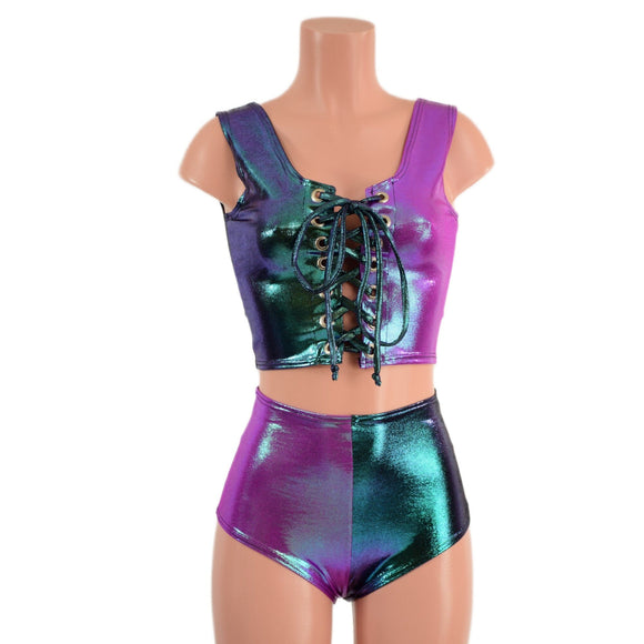 Plumeria and Scarab Lace Up Harlequin Set - Coquetry Clothing