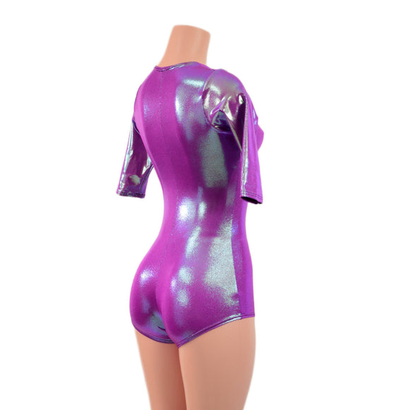 Plumeria Half Sleeve Romper with Scoop Neck and Boy Cut Leg - Coquetry Clothing