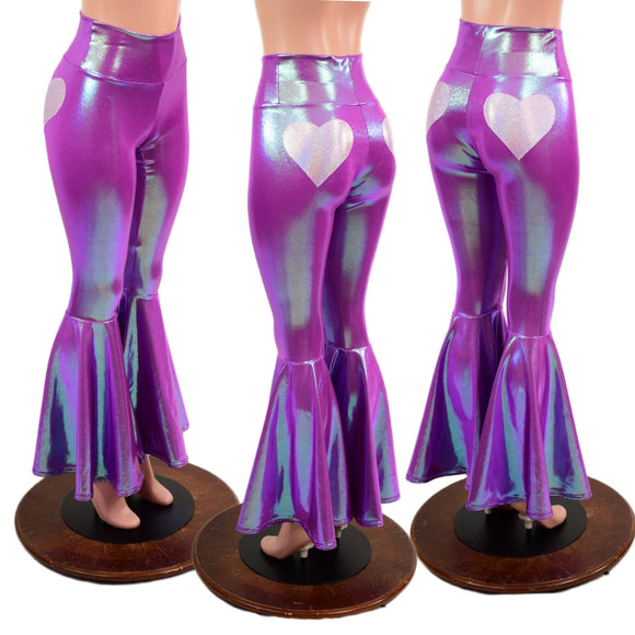 Plumeria High Waist Bell Bottoms with Lilac Booty Heart Applique - Coquetry Clothing