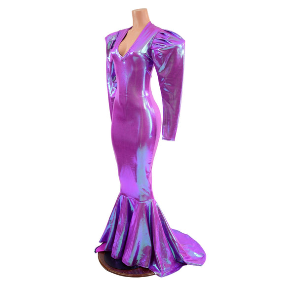 Plumeria Holographic Puddle Train Gown - Coquetry Clothing