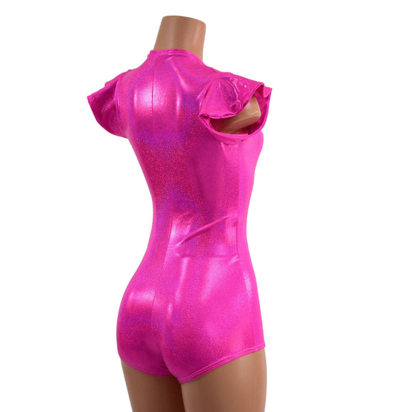 Plunging V Neck Holographic Romper - Coquetry Clothing