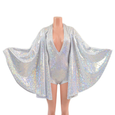 Plunging V Neck White Kaleidoscope Romper with Boy Cut Leg - Coquetry Clothing