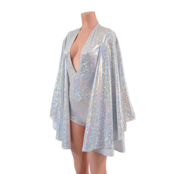 Plunging V Neck White Kaleidoscope Romper with Boy Cut Leg - Coquetry Clothing