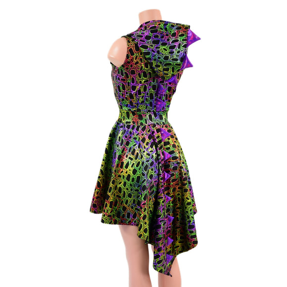 Poisonous Dragon Hooded Skater Dress with Dragon Tail Hemline - Coquetry Clothing