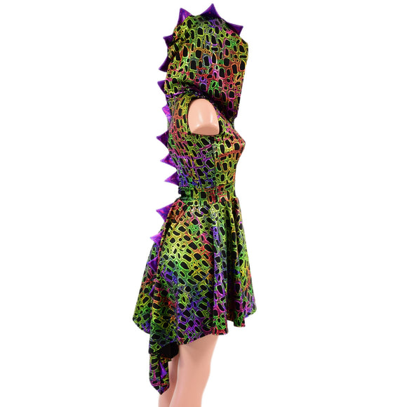 Poisonous Dragon Hooded Skater Dress with Dragon Tail Hemline - Coquetry Clothing