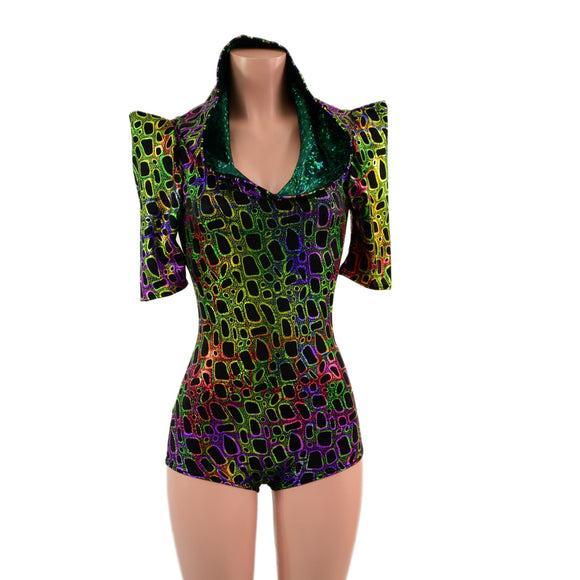 Poisonous Dragon Hoodie Romper with Sharp Shoulder Half Sleeves - Coquetry Clothing