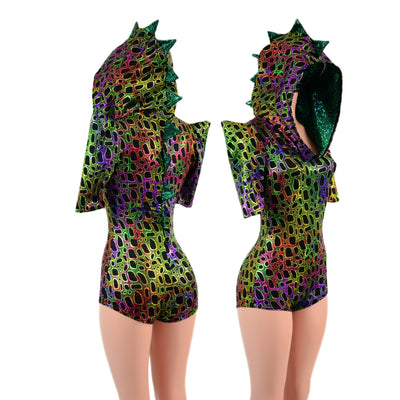 Poisonous Dragon Hoodie Romper with Sharp Shoulder Half Sleeves - Coquetry Clothing