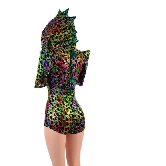 Poisonous Dragon Hoodie Romper with Sharp Shoulder Half Sleeves - Coquetry Clothing