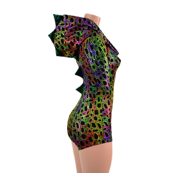 Poisonous Dragon Hoodie Romper with Sharp Shoulder Half Sleeves - Coquetry Clothing