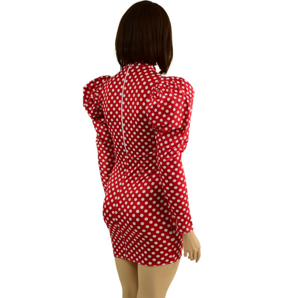 Polka Dot Bodycon Mini Dress with Victoria Sleeves - Coquetry Clothing