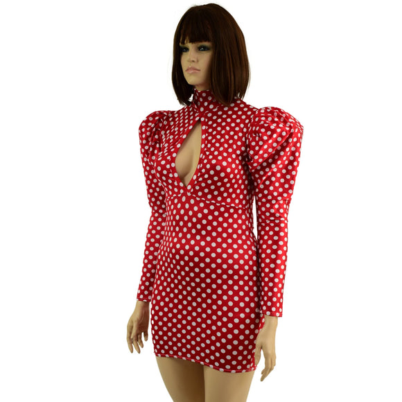 Polka Dot Bodycon Mini Dress with Victoria Sleeves - Coquetry Clothing